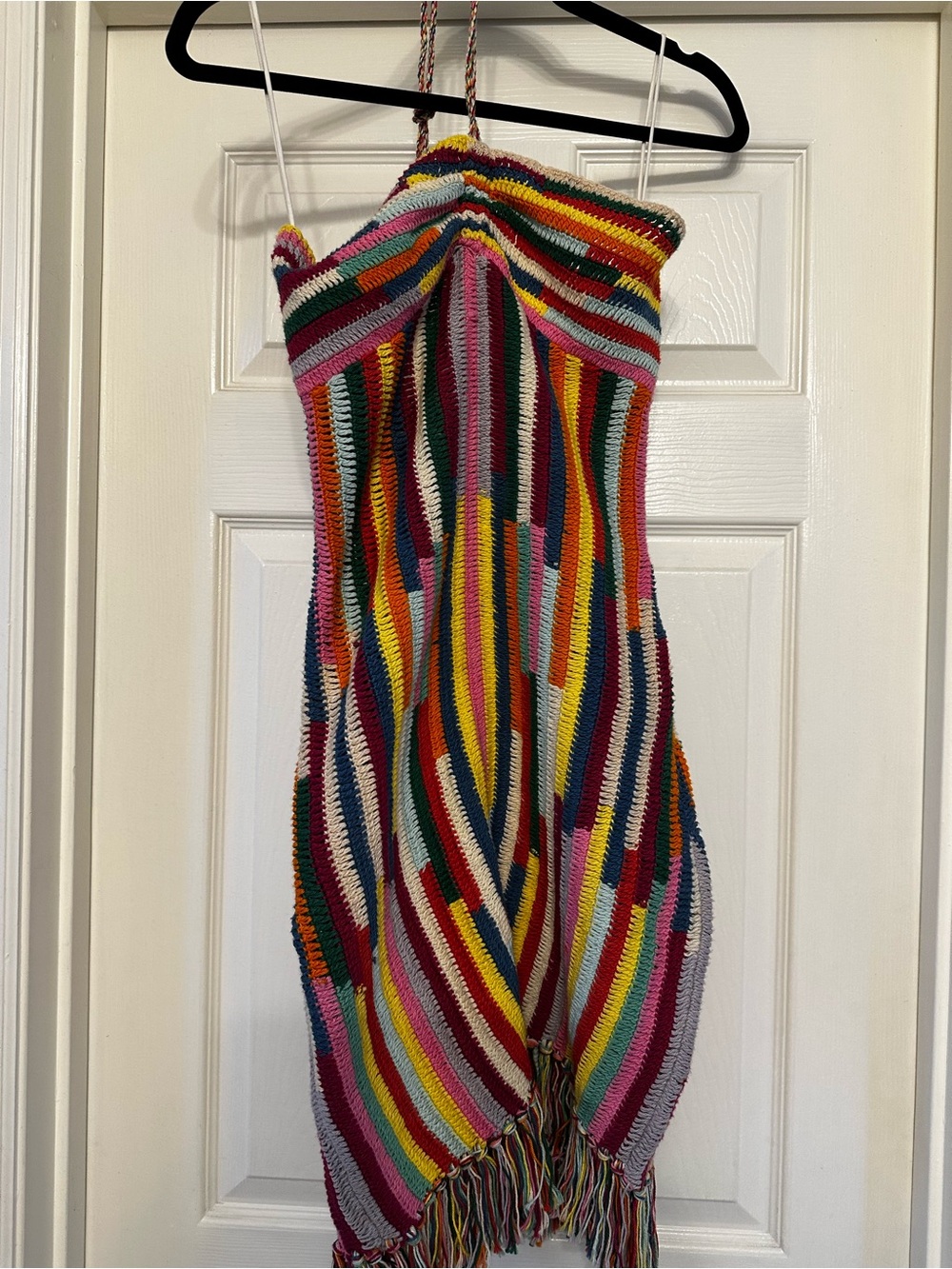 Saylor Multicolor Crochet Halter Maxi Dress with Fringe